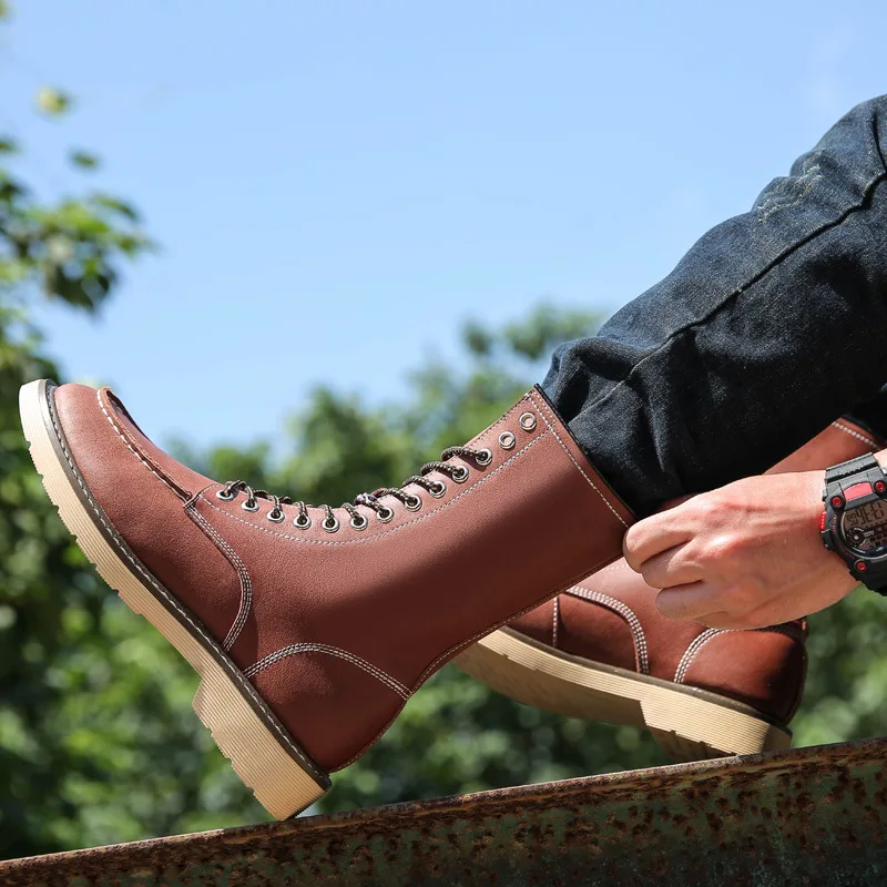 

2018 Autumn & Winter New Style Genuine Leather Men's Boots Elevator Casual Leather Boot Lace-up Chinese Rhubarb Martin Boots M