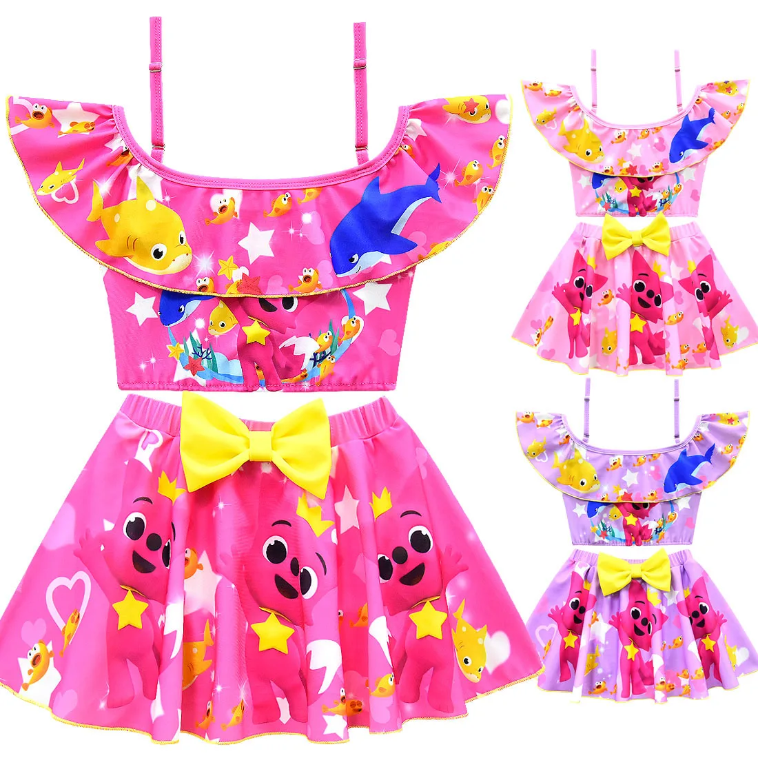 2 шт. детский купальник с мультяшными акулами без бретелек | Мать и ребенок