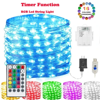 

16 colors RGB led Fairy String Light 28key Remote with timer function Micro Rice Wire Christmas USB 3AA battery plug power 5-20m
