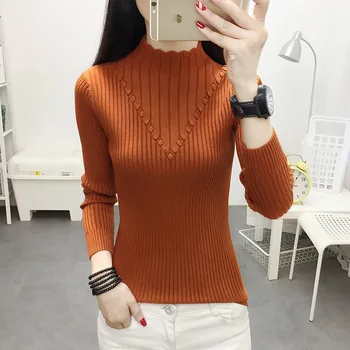 

Super Big 2019 Half Gao Collar Knitting Backing Shirt Female Slim Fit Sweater Top Chao