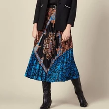 Новые зимние многоцветные Ретро печатные темпераментные женские длинные плиссированные юбки