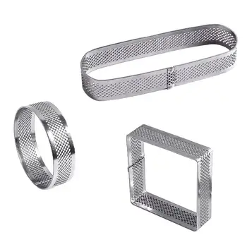 

3pcs Stainless Steel Tart Rings Perforated Mousse Cake Mold Pastry Mould Baking Tools (7cm Round+7.5cm Square+9.49cm Oval)