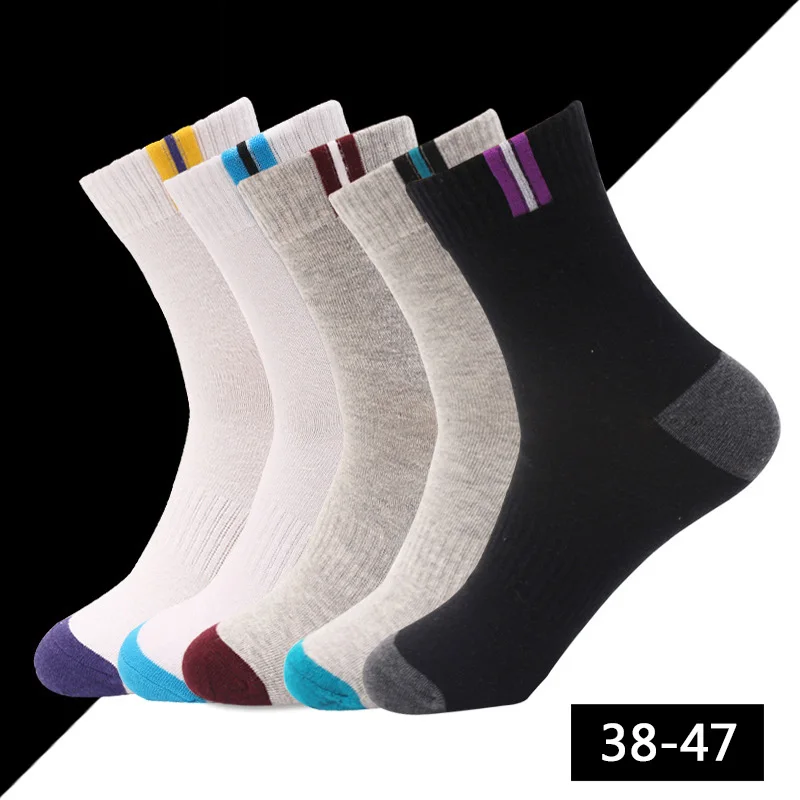 5Pairs/lot Men's Socks Cotton Large Size 44 45 46 47 Business Long Socks Breathable Deodorant Big Size Fashion High Quality