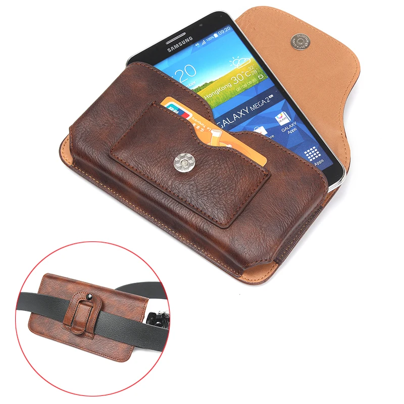 

For All Smartphone 5.5 " Below Fashion Magnetic PU Leather Cover Bags With Card Slots Hook Loop Belt Pouch Sport Horizontal Case
