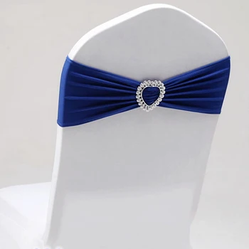 

Lycra Leading Knot Chair Belt Royal Blue Spandex Belt With Heart Buckle Universal Lycra Chair Belt Wedding Decoration