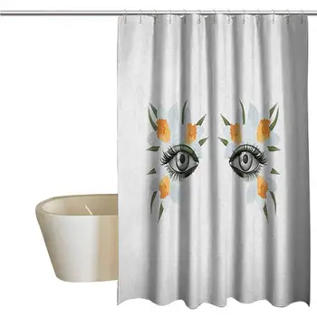 

Eyelash Rustic Shower Curtain Look of Spring Photorealistic Eye Artistic Makeup with Flowers Narcissus Farmhouse Bathroom