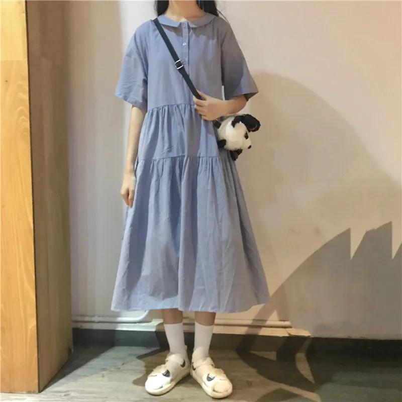 Женское летнее платье в японском стиле Mori Girl с кукольным воротником и длинными