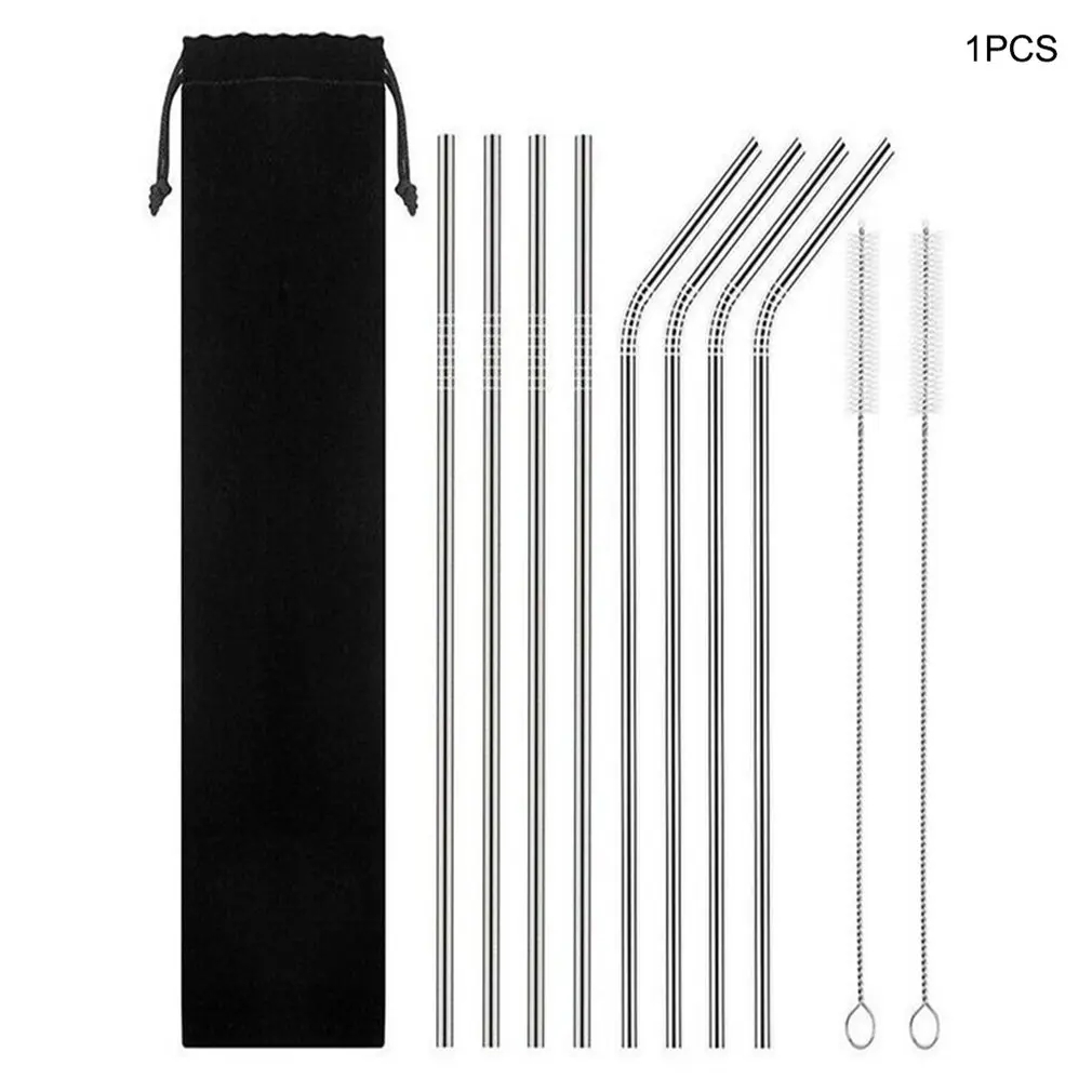 10.5 Inch Creative Stainless Steel Straw Set Straight Tube Elbow Brush Food Grade Metal Suitable For 20-30 Ounce Curling | Дом и сад