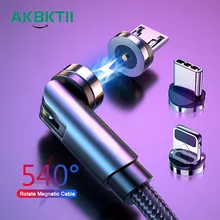 Akbktii 540 gire o cabo magnético 3a carregamento rápido micro tipo c cabo de fio de dados para o iphone xiaomi ímã de carga usbc cabo de telefone