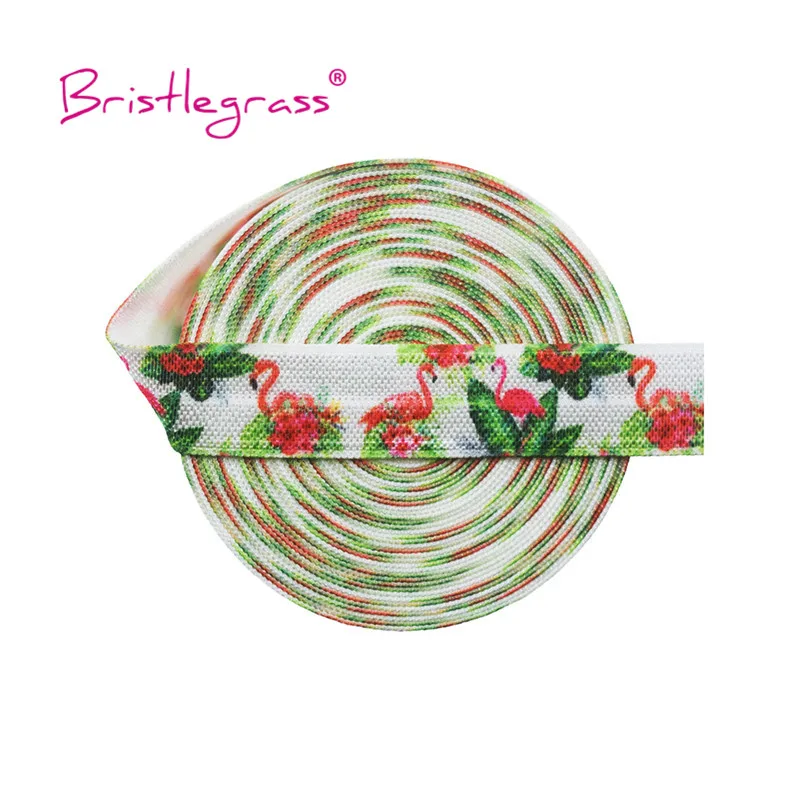 BRISTLEGRASS 5 Yard 5/8&quot 15mm Flamingo Flower Palm Leaf Print Foldover Elastic FOE Spandex Satin Band Headband Dress Sewing Trim | Дом и