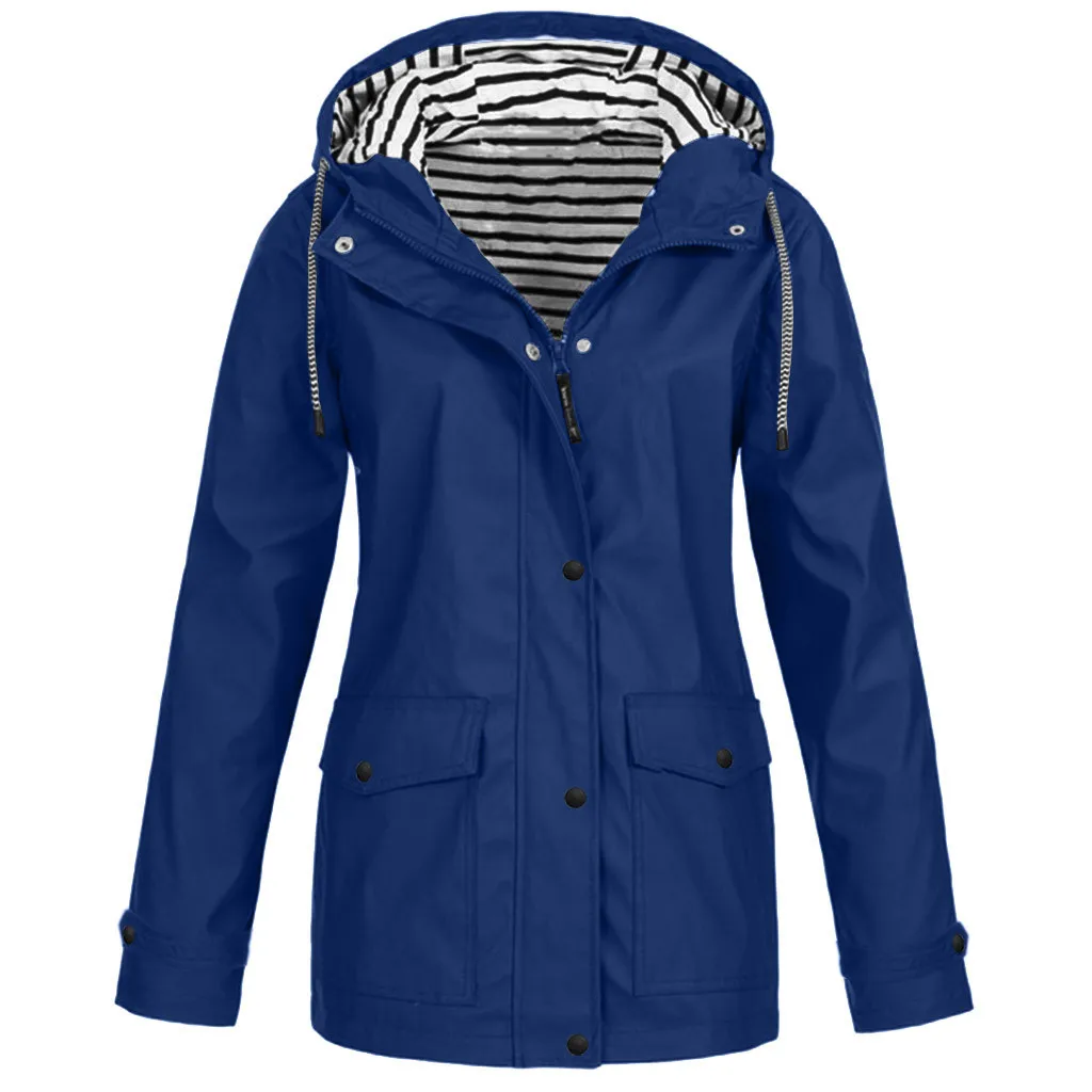Женская куртка, большие размеры, однотонная Длинная женская ветровка, пальто, плащ, Женская толстовка, уличная одежда, ветрозащитная, обычная крышка - Цвет: BU