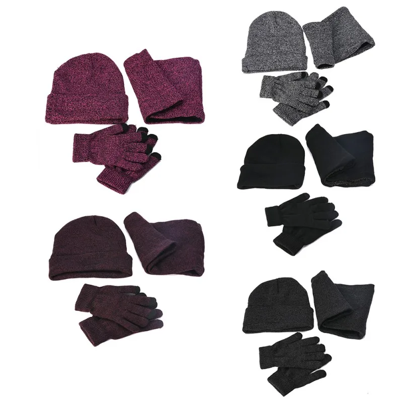 3pcs Knitted Hat Gloves Scarf Set For Men Winter Soft Warm Hiking Cap Scarves Sets Outdoor Gift