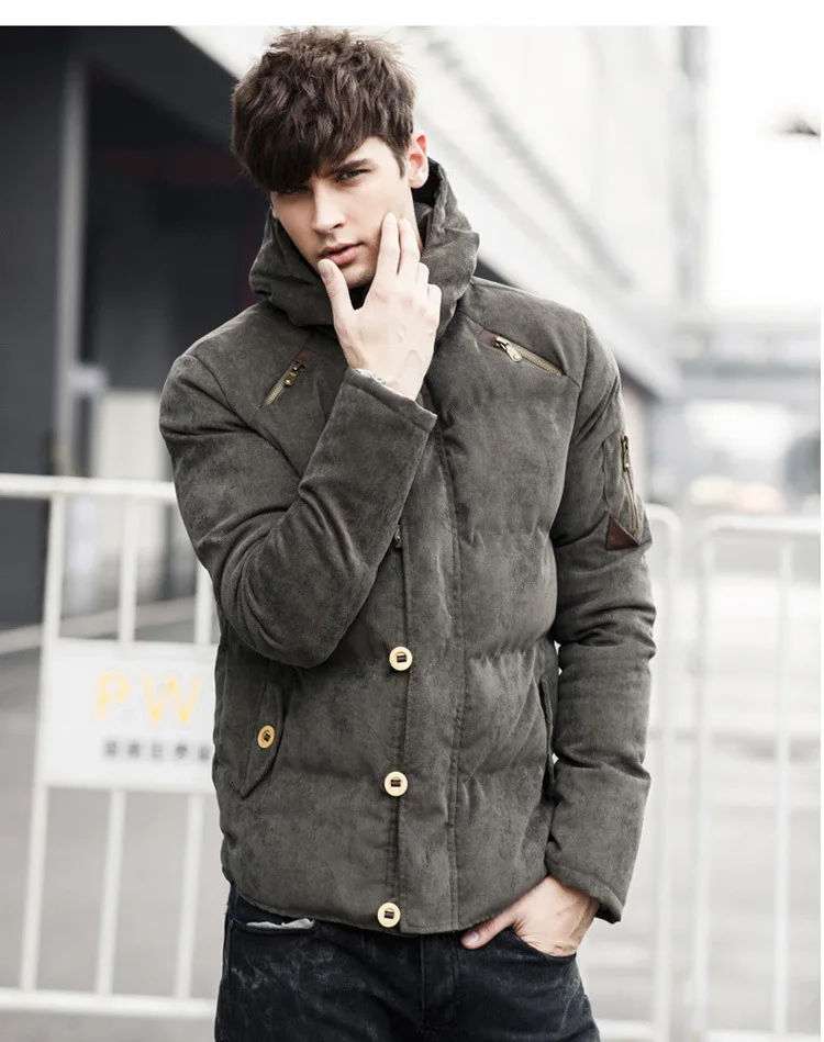 Corduroy Jacket Mens Winter Jacket Men Warm Casual Parkas Cotton Hooded Collar Winter Coats Male Padded Overcoat Outerwear