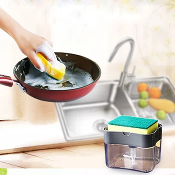 

2-in-1 Sponge Box With Soap Dispenser Double Layer Kitchen Plastic Soap Dispenser Sponge Scrubber Holder Case Boite Rangement