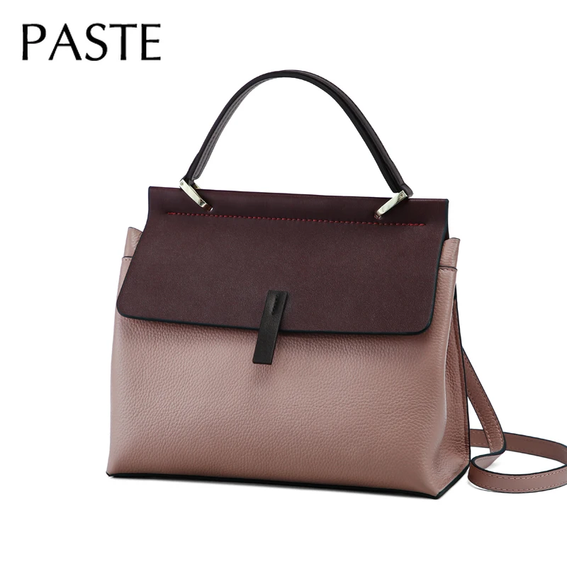 PASTE Fashion Women Handbags Real Leather Top-handle Office Hand Bags Panelled Cowskin Female Shoulder Messenger Bag Bolsa | Багаж и сумки