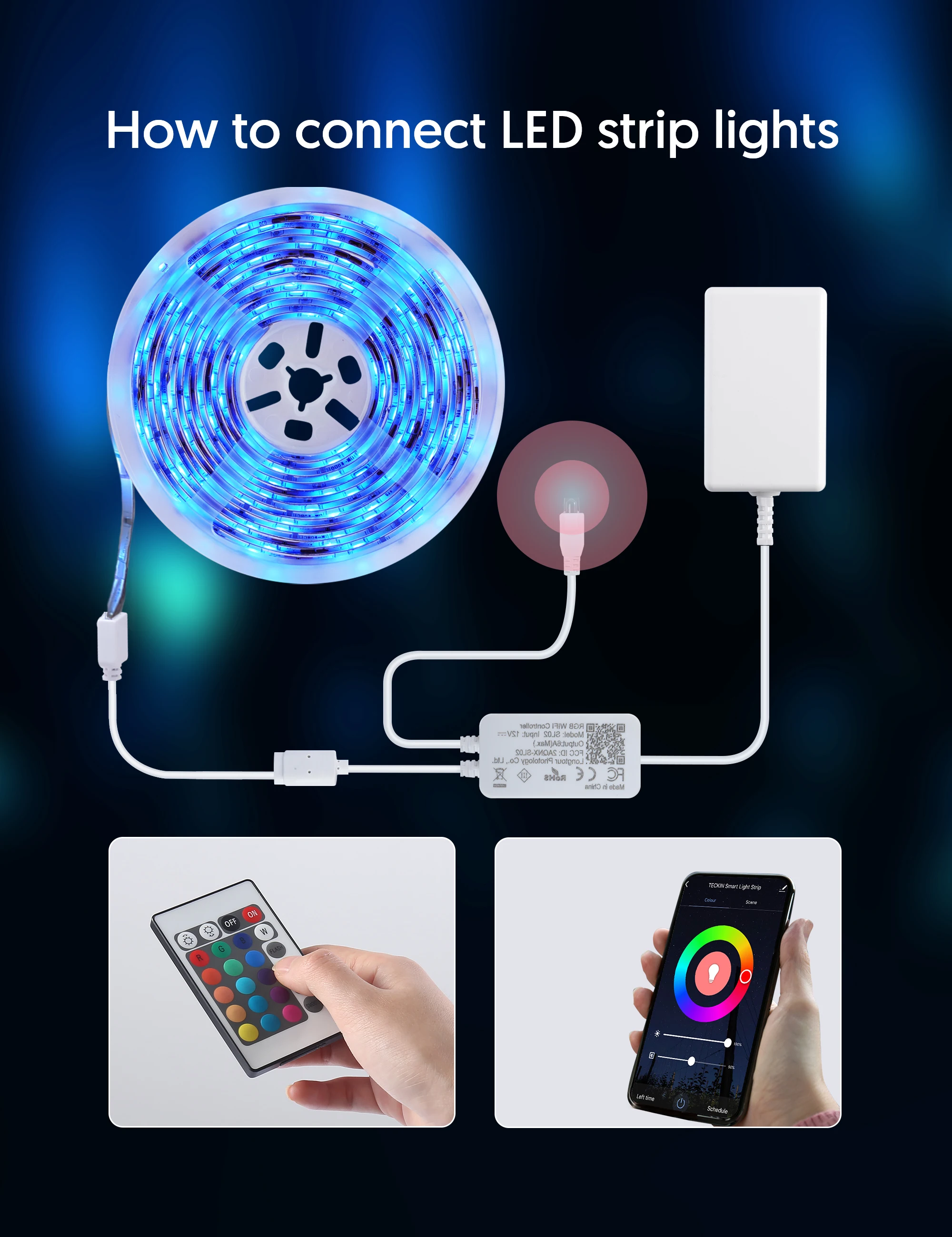 Teckin inteligente luzes de tira led 16.4ft rgb app controle google música  rgb para o