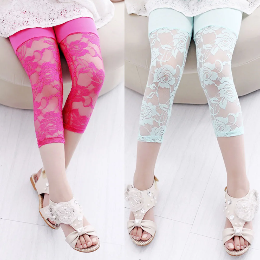 

2020 Autumn Toddler Kid Baby Girl Flower Ballet Lace Dance Lace Leggings 2-7Y Cropped Pants For Kids Girl