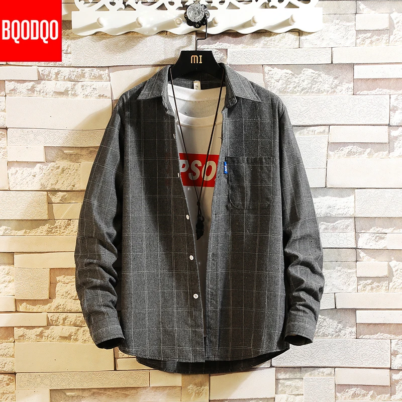 Koop Streetwear Japanse Koreaanse Sociale Shirts Mannen Rode Winter Merk Katoen Blouses Mannelijke Mode Herfst Lange Mouwen Plaid Casual Shirt