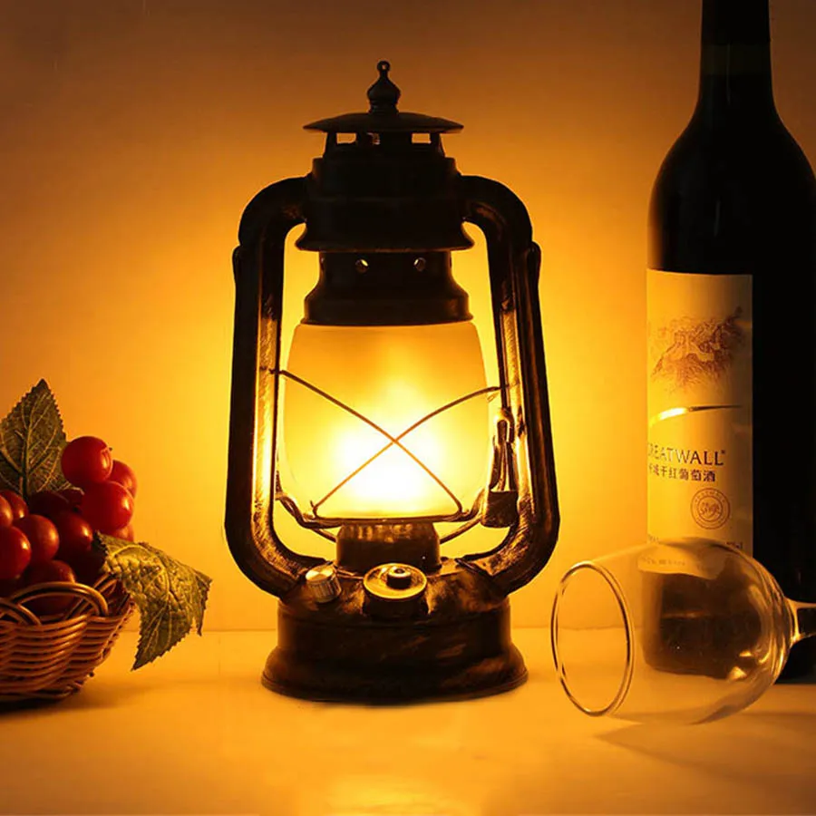 Thrisdar Rechargeable Dimmable Vintage Kerosene Lantern Table Lamps With Flame Effect Lamps Bar Cafe Restuarant Kerosene Light
