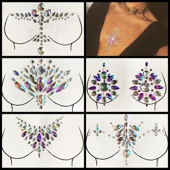 

Body Rhinestone Jewelry Sticker Breast Jewels Tattoo Crystal Nipple Paste Bright Gem Stones Temporary Sticker For Women Wedding