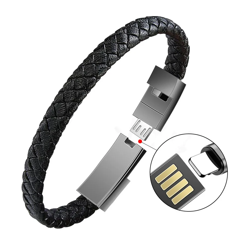 

Outdoor Portable Leather Mini Micro USB Bracelet Charger Data Charging Cable Sync Cord For iphone X 11Pro MAX Type-C Phone Cable