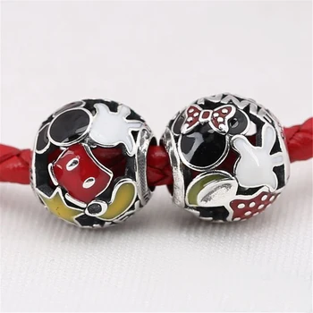 

Original Mickey & Minnie Beads Fit Pandora Bracelets Enamel Charms Authentic 925 Sterling Silver Black Pink Cartoon Charm