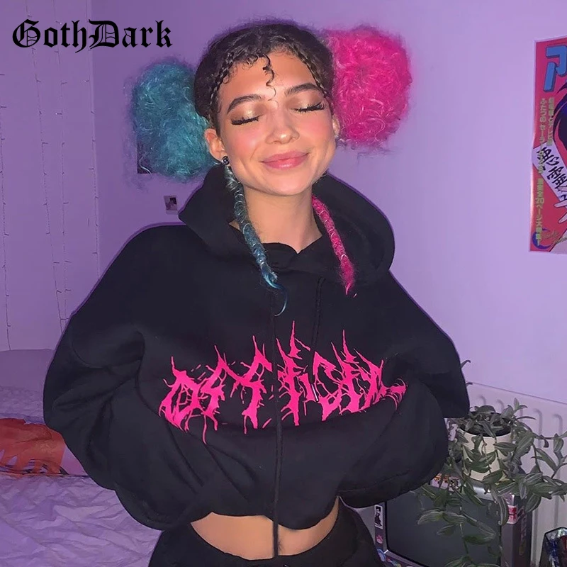 

Goth Dark Gothic Flare Printed Black E-girl Hoodies Hip Hop Long Sleeve With Hat Oversize Hoody Women Streewear Pullovers 2020