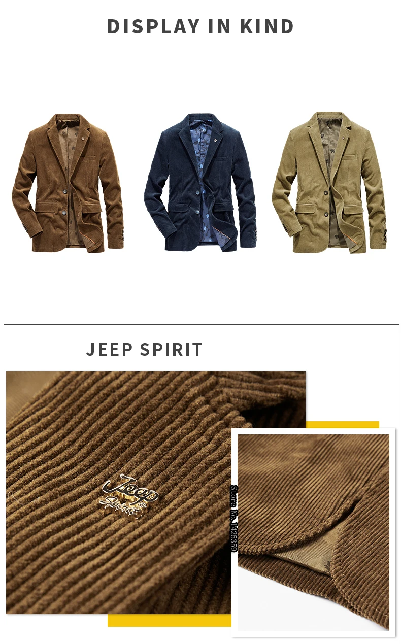 JEEP SPIRIT бренд осень мужской бейзер пиджак повседневное кордовое пальто для мужчин отложной воротник две пуговицы плюс размер M-4XL приталенный Блейзер