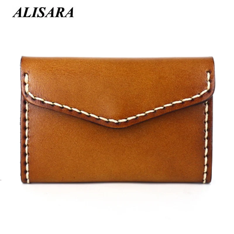 

Credit Card Wallet First Layer Cow Leather Handmade Top-end Men Vintage Mini Wallet ID/Bus/Name Card Case Women Small Coin Purse