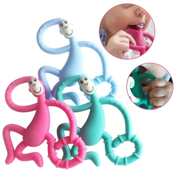 

High Quality Silicone Cartoon Monkey Toddler Molar Teeth Pain Relief Tool Kids Teether Necklace Teething Beads Baby Shower Gift