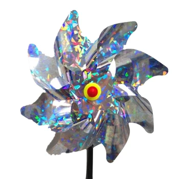 

5PCS Windmill Garden Decoration Outdoor DIY Silver Wind Spinner Kids Toy Bird Repeller Sparkly Pinwheels Bird Deterrent