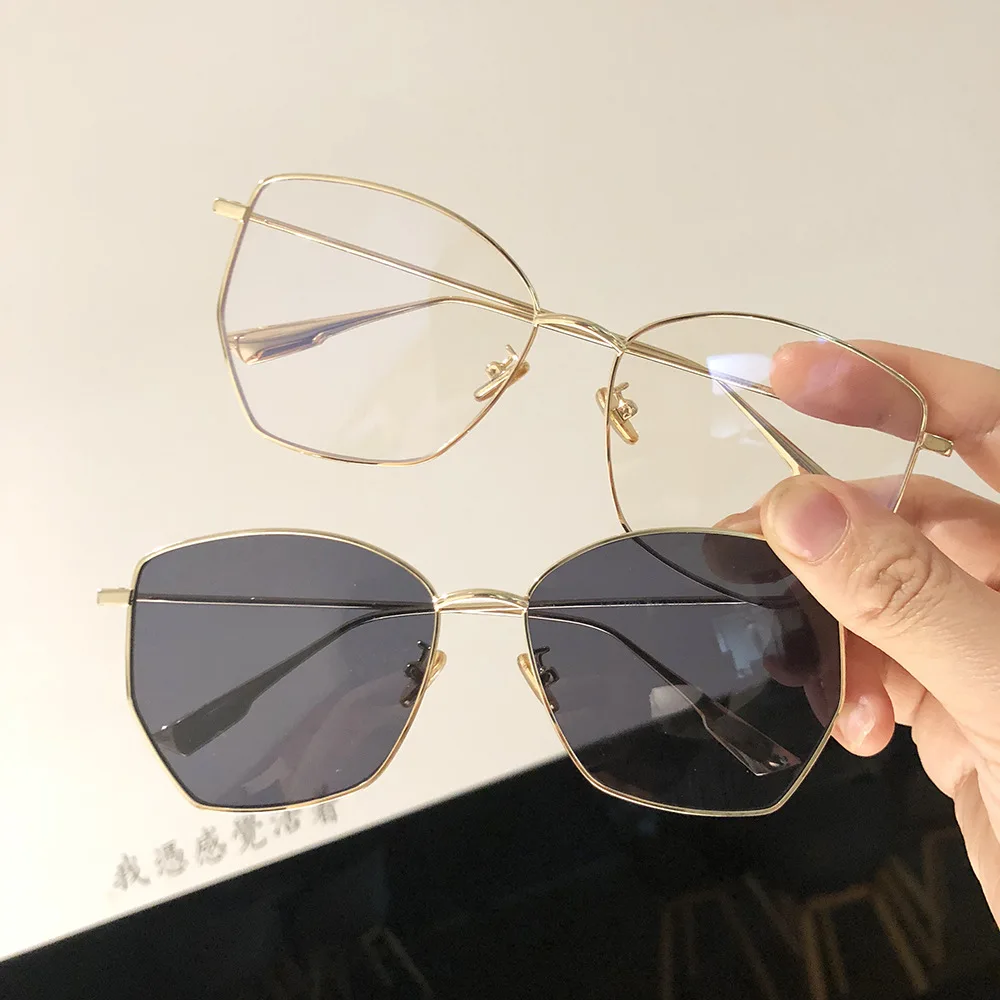 

large frame polygonal irregular eyeglass frame female fashion plain face thin net red sunglasses sunglasses myopia male