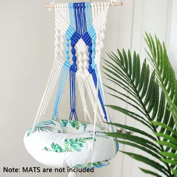 

Macrame Cat Swing Bed Cage Hanging Cat Bed House Tassel Cats Toy Handwoven Hanging Basket Tapestry Cotton Rope Pet Cat