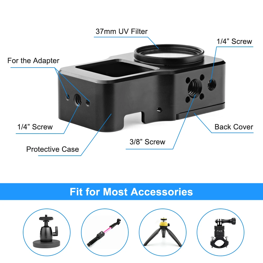 Liga de Alumínio Protetor para Dji Caixa de Metal Gaiola + Filtro Acessórios da Câmera uv para Dji Case Ação Quadro Lente Osmo 2 - Image 3