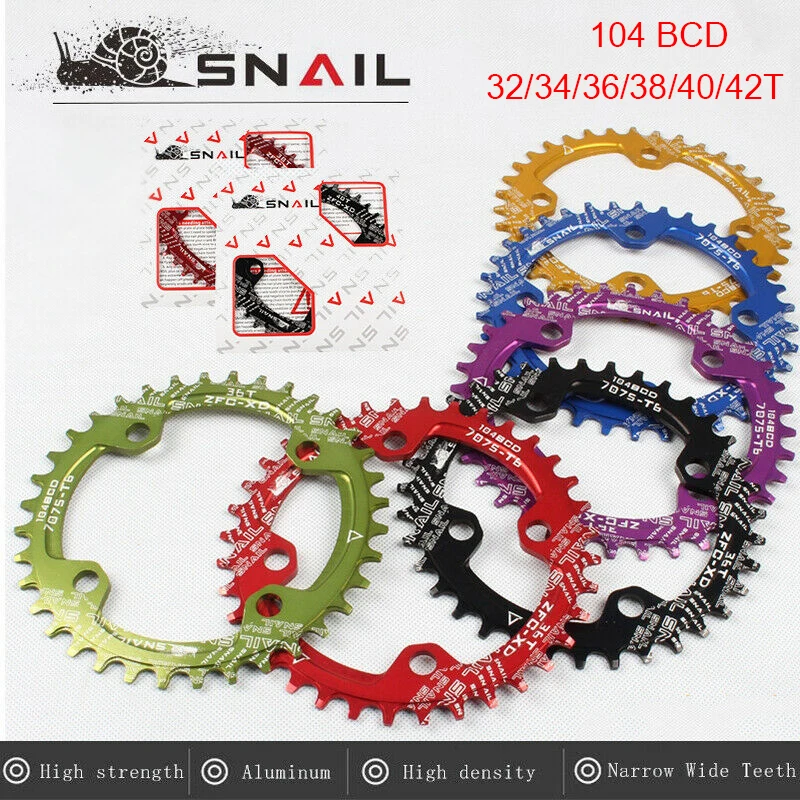 SNAIL 7075-T6 Aluminum 104bcd 30-42T Narrow Wide Chainring MTB Bike Chainwheel 