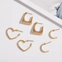 2019 новые корейские золотые металлические геометрические серьги для женщин любовь серьги в форме сердца бижутерия простой круг аксессуары