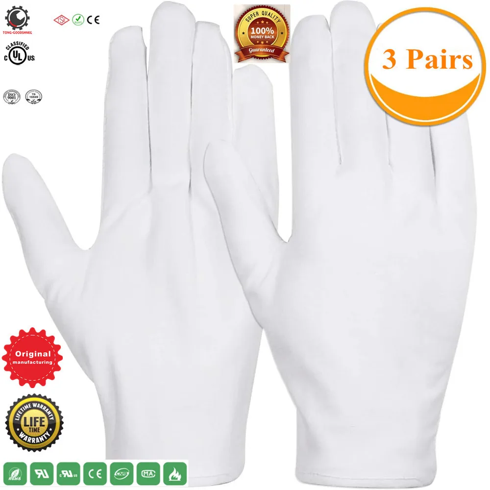 White Cotton Gloves Antique eczema Coin Handling Inspection XL 12 Pairs 