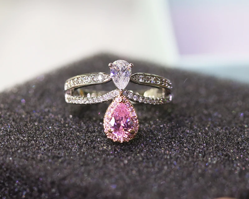Розовое искусственное кольцо из муассанита в форме короны, 925 серебряное кольцо, романтическое кольцо на палец для женщин, свадебные ювелирные изделия Bague