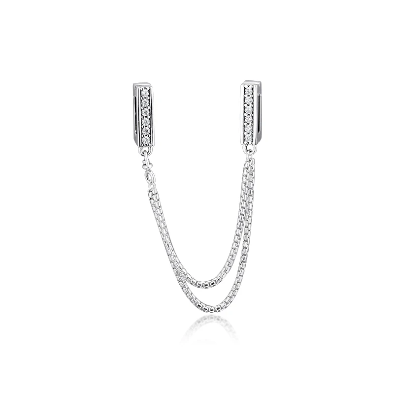 DIY подходит для браслетов Pandora Charms сверкающий предохранительный цепной зажим бусины 925 пробы-серебро-ювелирные изделия