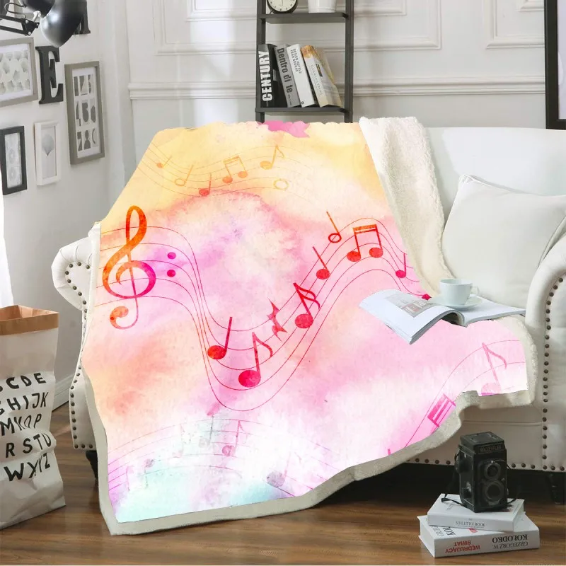 Music Note Warm Blanket Flame Guitar Sherpa Fleece Girl Office Home Travel Bedding Couch Cover Air Condition | Дом и сад