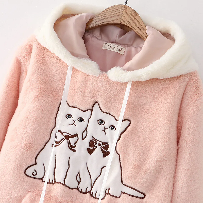 Корейский стиль Kawaii женские толстовки с рисунком кота бархатная хлопковая плюшевая Толстовка Harajuku мягкий Mori пуловер для девочек верхняя одежда рубашка