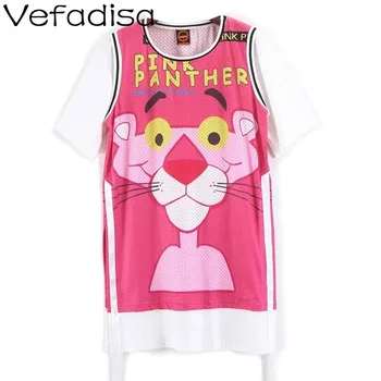 

Vefadisa Cartoon Print Women T-shirt 2020 Summer O-Neck Short Sleeve Female T-shirt Loose Cartoon Tops Casual Long Tops QYF1944