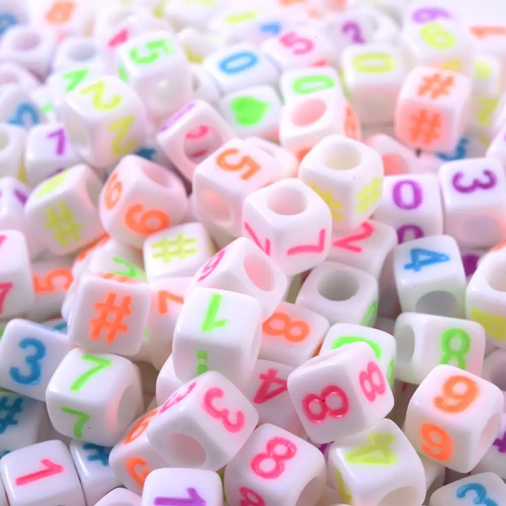 100Pcs Mixed Letter Acrylic Beads Square Alphabet Digital Loose Spacer