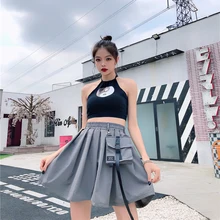 Женские юбки Харадзюку Винтажный стиль полудлина плиссированная летняя юбка bf хип-хоп трапециевидная юбка мини-юбка