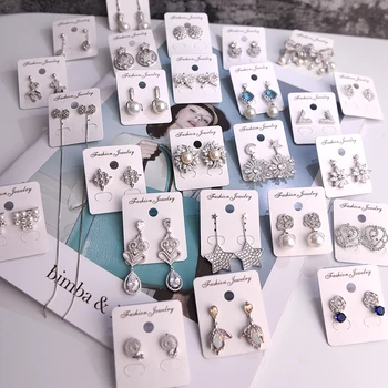 

30 Pairs/lot silver color top quality women earrings jewelry fashion luxury zircon wedding earrings wholesale 200729-74