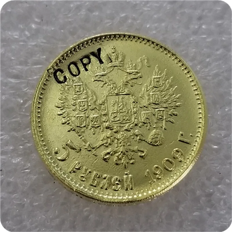 14 X(1897-1911) Россия 5 ROUBLE CZAR NICHOLAS II Золотая копия монет - Цвет: 1909