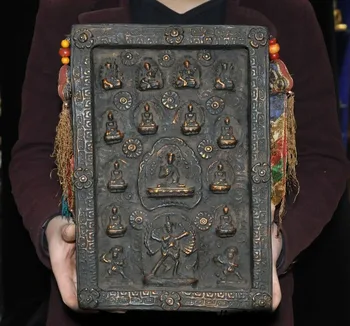 

wedding decoration 14"Tibet Temple Old Bodhi wood Carved Kalachakra Sakyamuni Buddha Statue Shrines