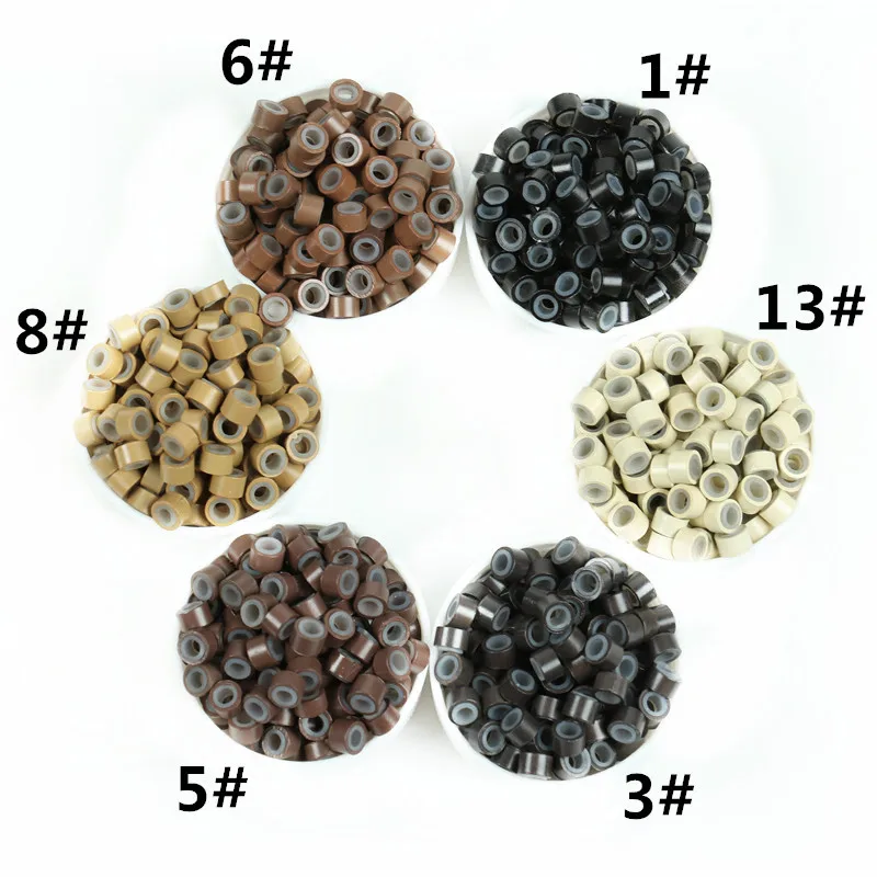 

500pcs SHUOHAN 5mm Silicone Micro Link Tube Ring for Wig Hair Extensions Lined Beads Salon Tools 6 Colors Beaded