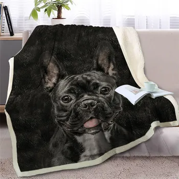 

CANIRICA French Bulldog Sherpa Blanket Bedspread Throw Blanket On Sofa Bed Warm Winter Decoration Mantas De Cama Christmas Gift
