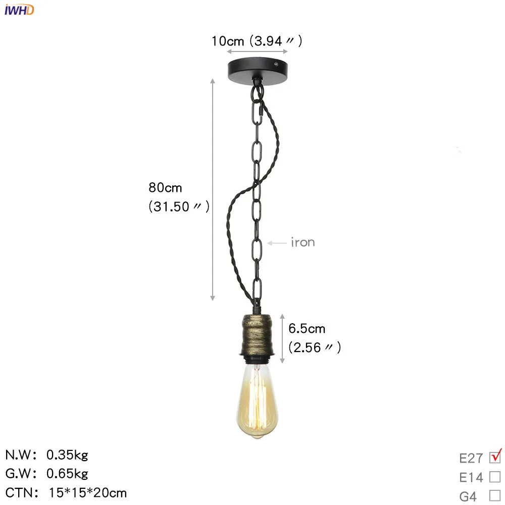 IWHD цепь железный металлический светодиодный подвесной светильник для столовой гостиной Лофт промышленный Декор винтажный подвесной висячий светильник - Цвет корпуса: Edison